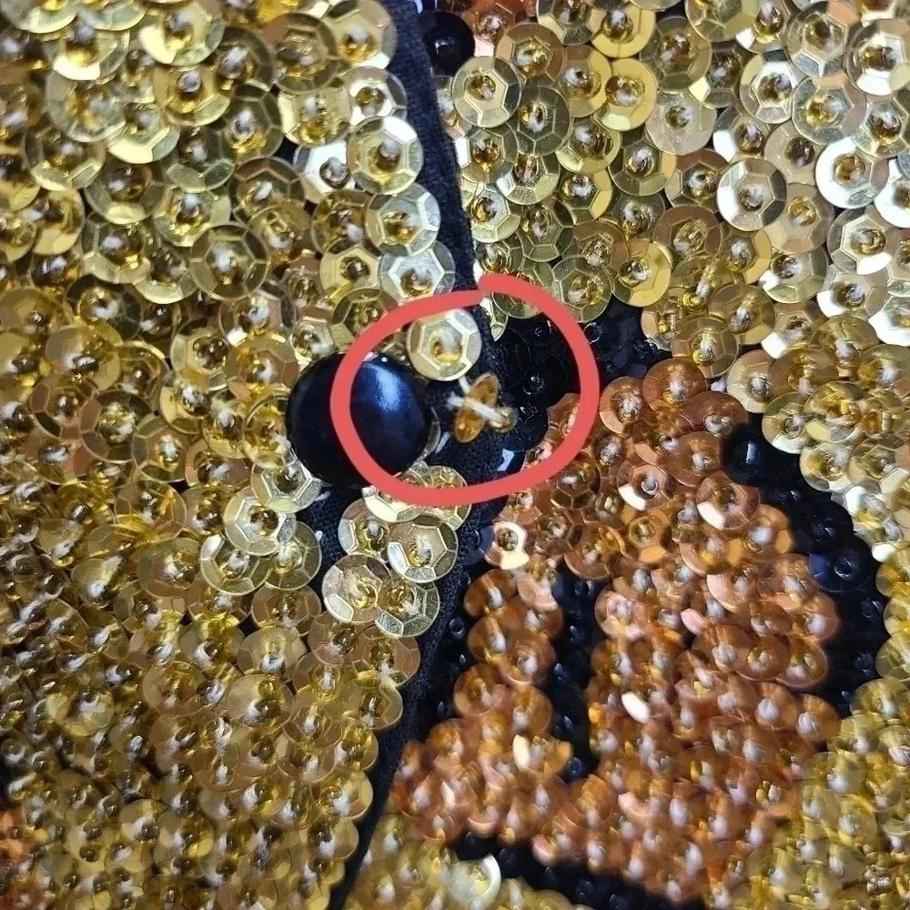 Chantik Vintage Sequin Vest Cat Eye Animal Print Gold Orange Black Rayon - Picture 8 of 13